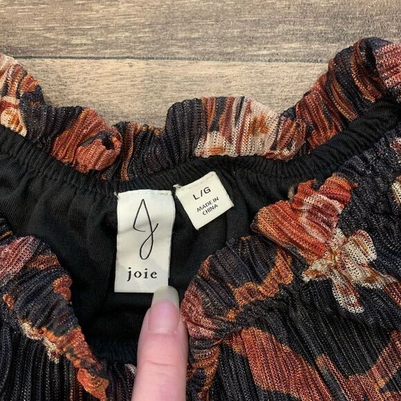 Joie Blouse Size L Elastic at Sleeves, Neckline, Subtle Sparkle Thread Accents - Picture 2 of 4